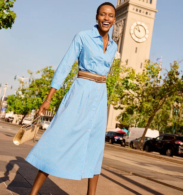 dress Women's Talbots Poplin Shirtdress Willow Stripe Talbots $169