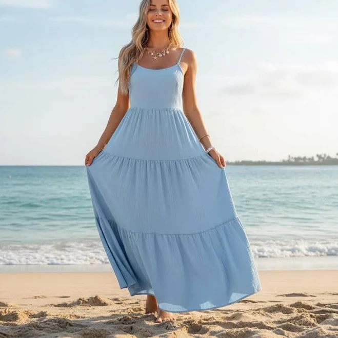 dress Women's Textured Tiered Spaghetti Strap Maxi Dress Etsy - Seller $90.12