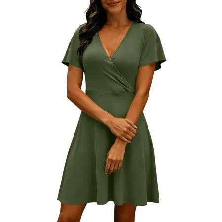 dress Women's V-Neck Ruffle Wrap Mini Dress Walmart - Htigea $24.99