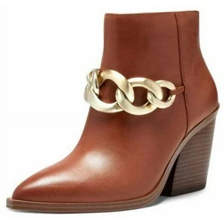 shoes Women's Vince Camuto gethel Warm Caramel Tan Leather Pointed Toe Chain Block Heel Bootie Walmart - shopaccro $19.99