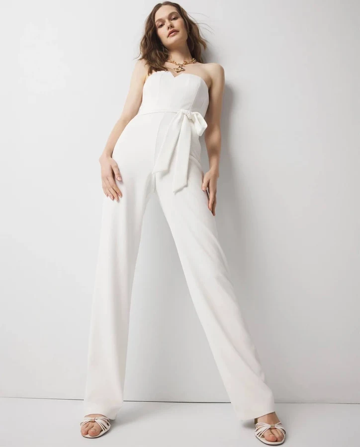 jumpsuit Women's White House Black Market Strapless Wide Leg Pants Jumpsuit in Ivory White House Black Market $107.99