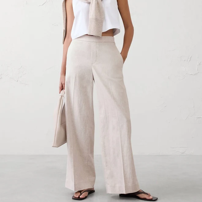 bottoms Women's Wide-Leg High-Rise Linen-Blend Pant Banana Republic Factory $60