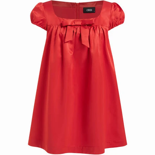 dress Woven Square Neck Bowknot Ruffled Puff Sleeve Mini Dress Cider $39.9