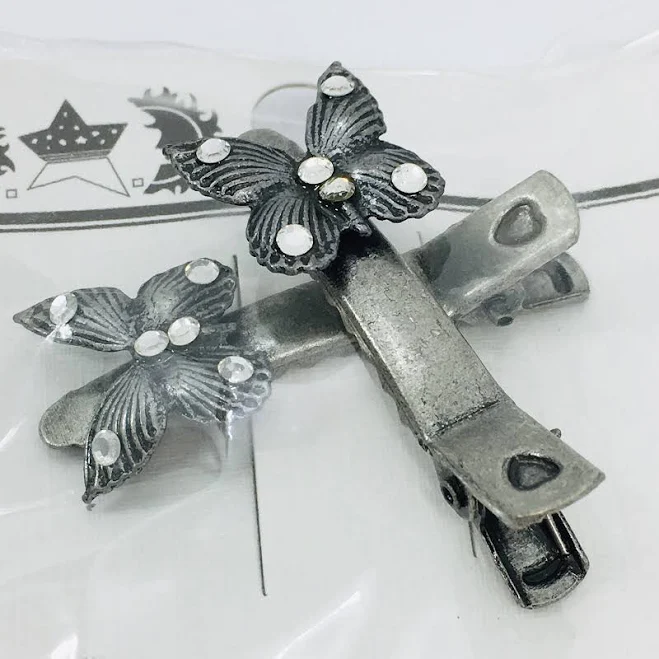 accessory Y2k Vintage Butterfly Hair Clip Barrette Pair Clear Rhinestone Silver eBay - mi80baby $8.99