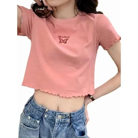 top Y2k Women'S Baby T-Shirt with Butterfly Pattern, Slim Fit Crop Top for Trendy Streetwear Pink M, Infant Girl's, Size: Medium Walmart - Muse $10.7
