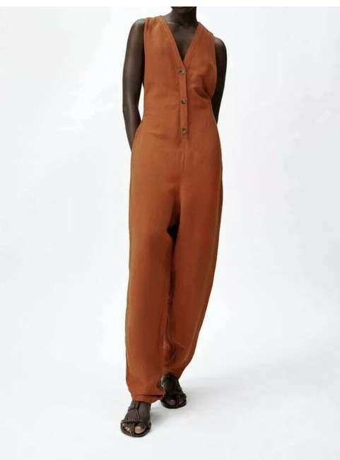 jumpsuit ZARA OVERSIZED LINEN BLEND JUMPSUIT Side Boob TERRACOTTA BURNT ORANGE S eBay $129