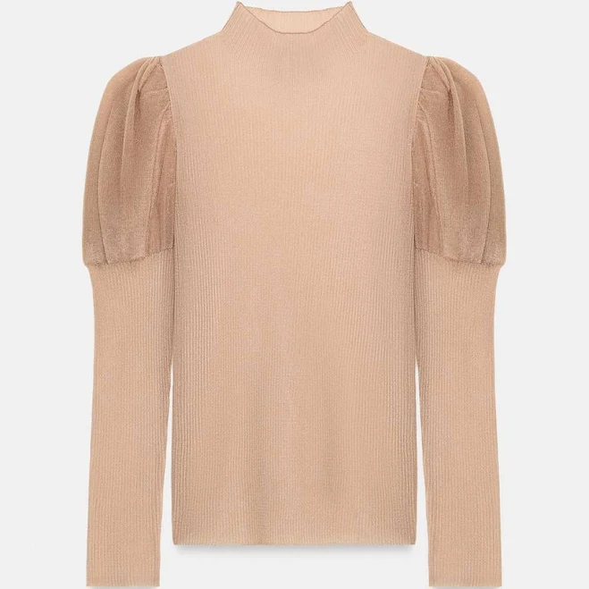 top Zara Sheer Puff Sleeve Knit Top Zara USA $49.9