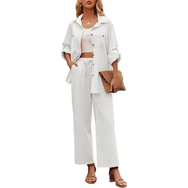 matching set Zeagoo Women's 2 Piece Linen Button Down Shirt and Drawstring Pants Set Kohl's $69.99