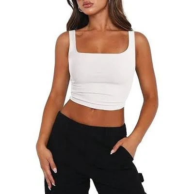 top Zeagoo Women's Cropped Square Neck Double Layer Tank Top Target $15.99