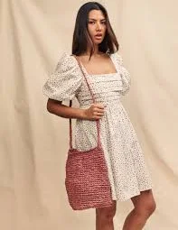 Nobody's Child Terracotta Raffia Bucket Bag