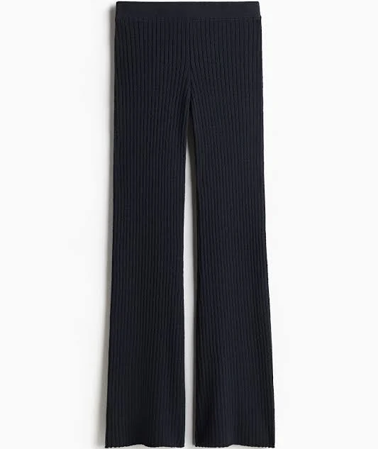 H&M Ladies Flared Rib-Knit Pants