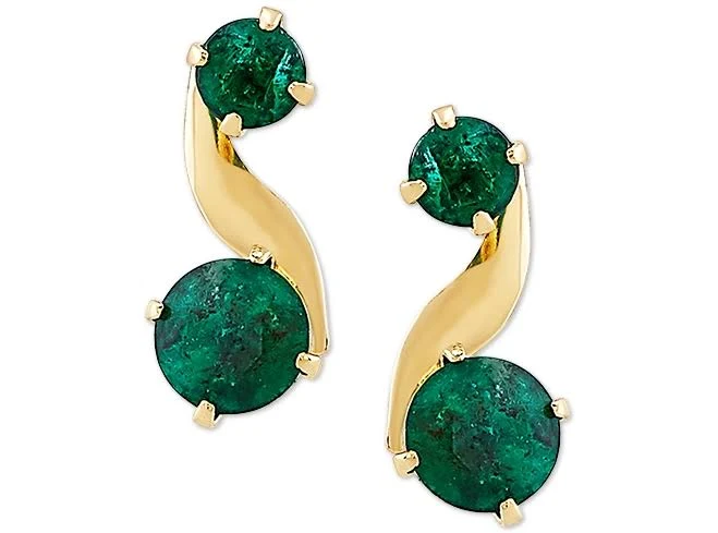 Macy's Women's 10K Gold Emerald Swirl Drop Earrings
