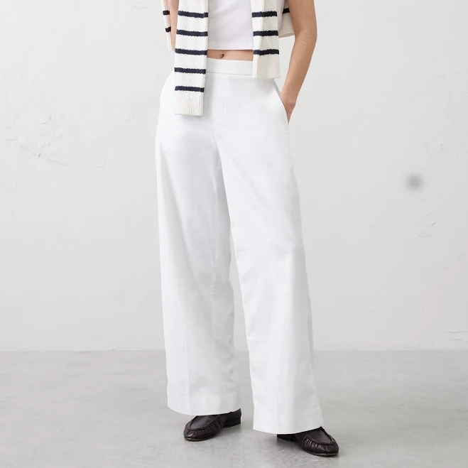 Wide-Leg High-Rise Linen-Blend Pants