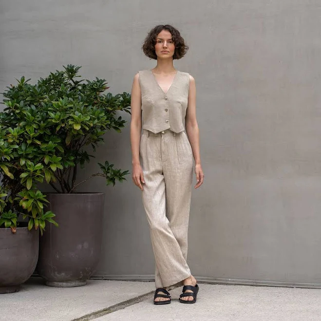 Linen Vest & Wide Leg Pants 2-Piece