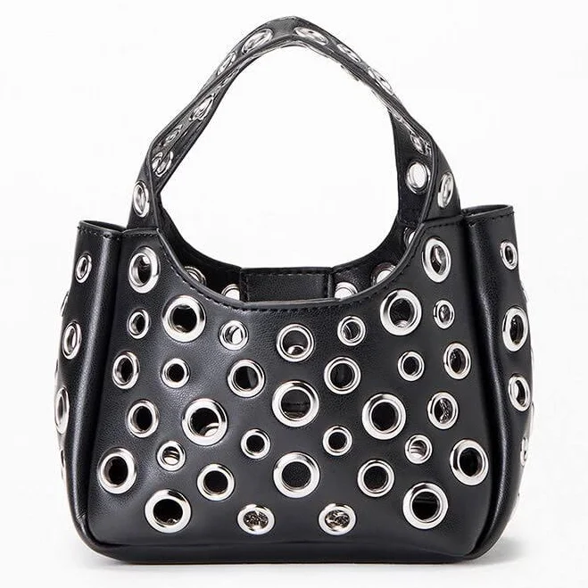 Faux Leather Grommet Chain Bag