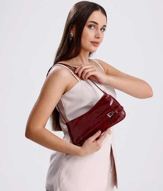 Faux Patent Leather Baguette Bag