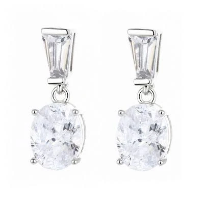 Amy and Annette Sterling Silver Oval Drop Earrings with Crystals
