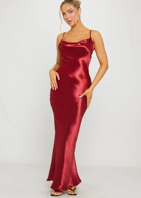 Cowl Neck Satin Maxi Dress