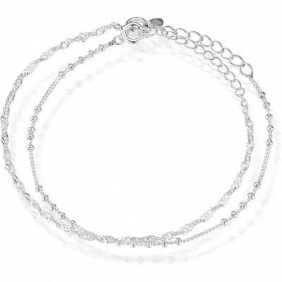 Sterling Silver Dainty Chain Bracelets (Set of Two)