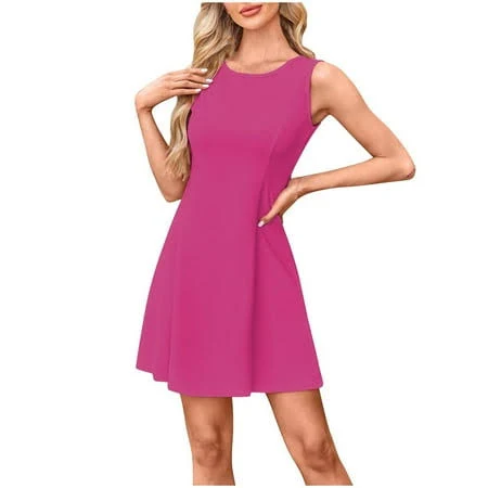 Women's A-Line Sleeveless Boat Neck Mini Dress