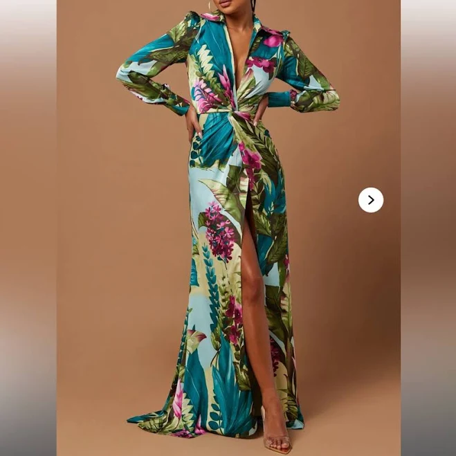 Fashion Nova Kyoto Satin Maxi Dress with High Slit