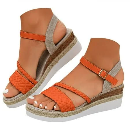 Dakaela Espadrille Wedge Sandals for Women 2025 Braided Ankle Strap Open Toe Platform Shoes Orange 8, Women's