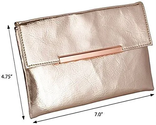 Juvitus Small Rose Gold Metallic Clutch Bag for Cosmetics, Makeup, Cellphone, Wallet, and Organization - Made of Premium Vegan Leather