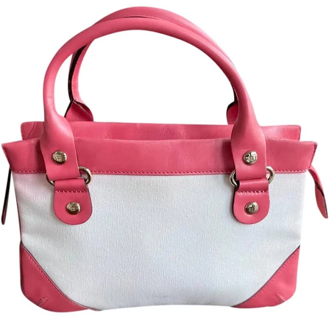 Kate Spade White Canvas & Coral Pink Leather Handbag