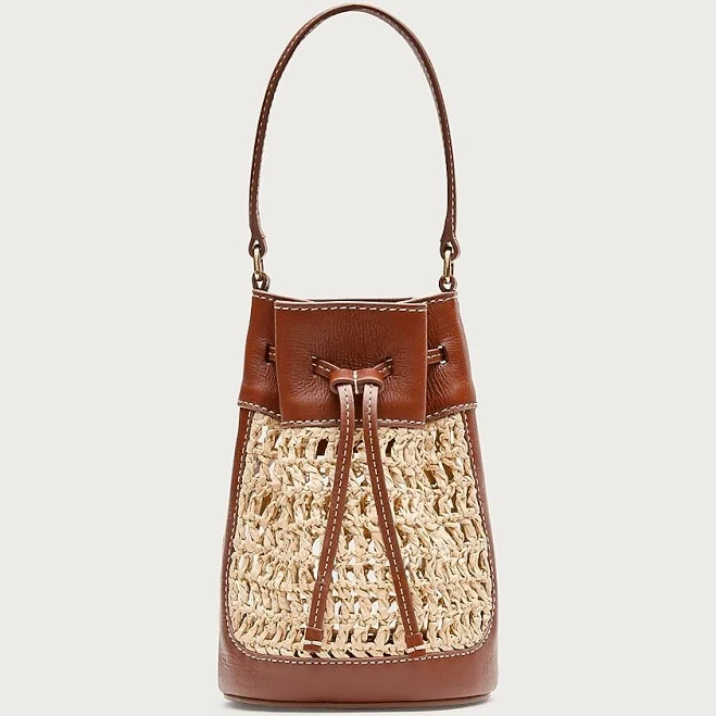 J.Crew Women's Straw and Leather Drawstring Bag