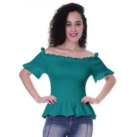 Moomaya Women's Off Shoulder Smocked Short Sleeve Top