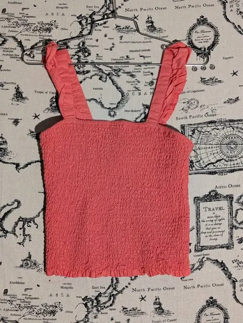 Old Navy Smocked Tank Top Women Small Coral Ruffle Summer Crop