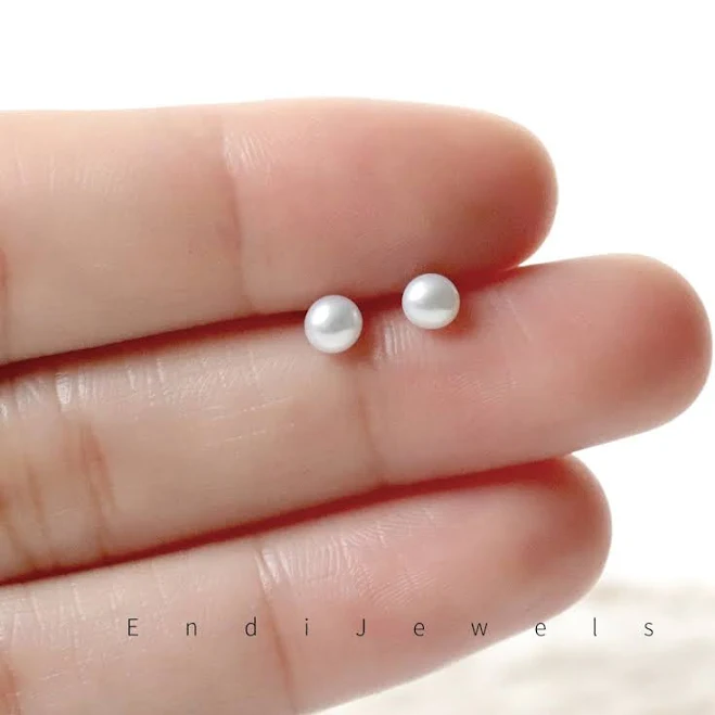 925 Sterling Silver Tiny Freshwater Pearl Stud Earrings