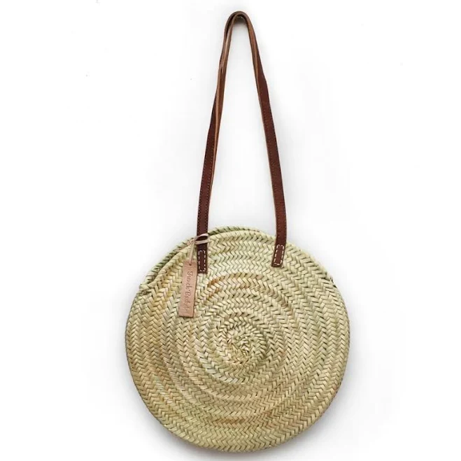 Straw Bag with Leather Long Handle