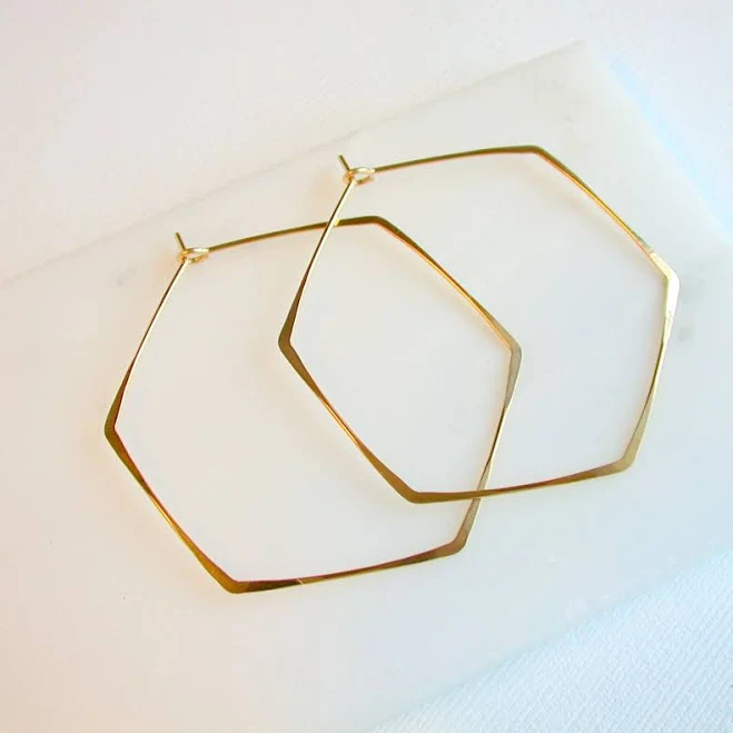 Gold Filled Hexagon Hoop Earrings: Geometric Statement Jewelry