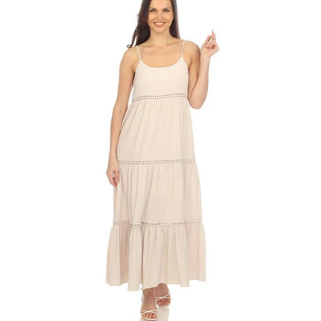 White Mark Women's Scoop Neck Tiered Maxi Dress