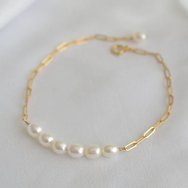 14K Gold Filled Tiny Pearl Chain Bracelet