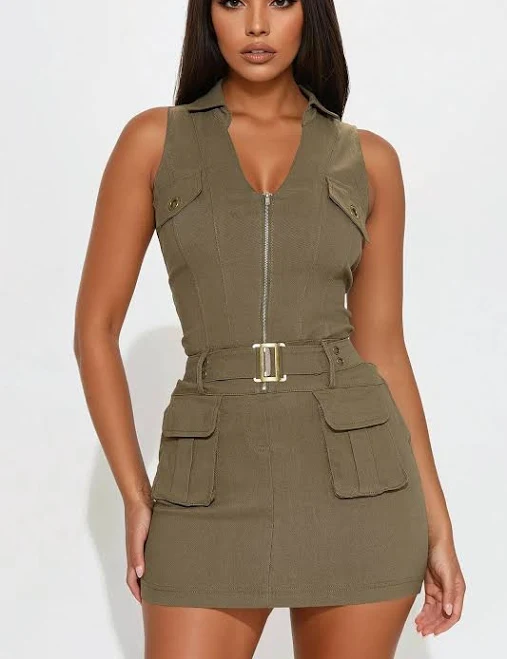 Fashion Nova Cami Cargo Stretch Mini Dress with Pockets