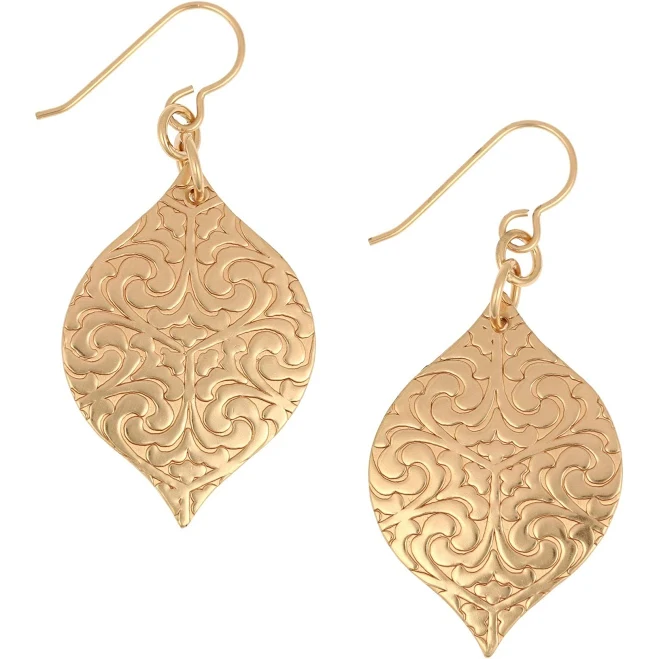 John S. Brana Damask Embossed Bronze Marrakesh Drop Earrings