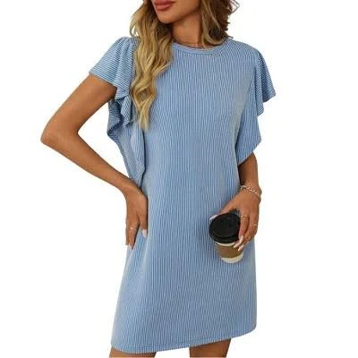 Women's Ruched Sleeve Loose Crew Neck T-Shirt Dress