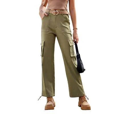 Women's High Waisted Cargo Pants Travel Streetwear Baggy Stretchy Pants with 6 Pockets Drawstring Ankle Cuffs,Army Green - L