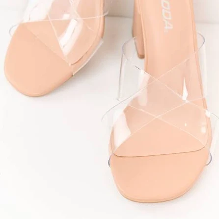 Faux Leather Block Heels with Cross Strap