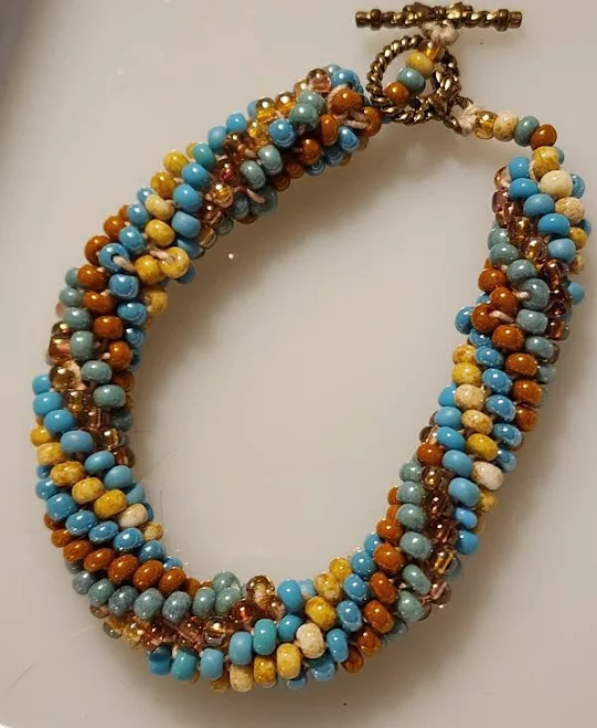 Vintage Multi-strand Spiral Bead Color Bracelet, Blue, Tan Earth Tones