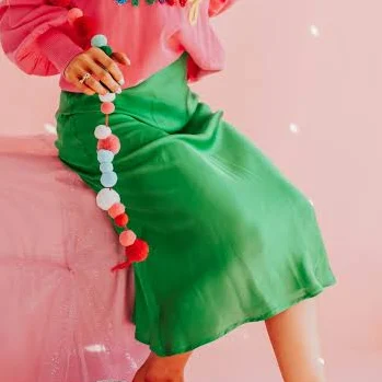 Mistletoe Satin Midi Skirt