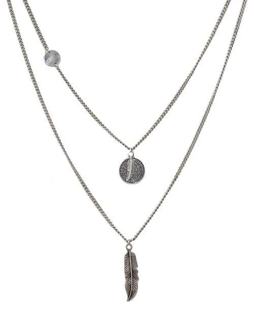 Ettika Double Layered Feather Charm Necklace