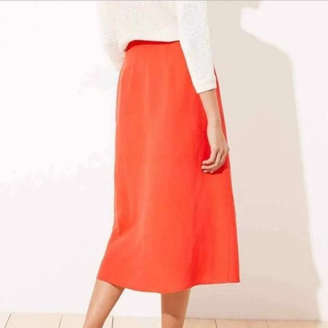 Loft Coral Button Front Linen Blend Midi Skirt 6