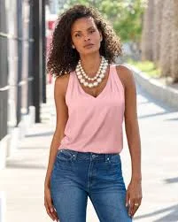 Nikki V-Neck Charmeuse Blouse Coral Blush