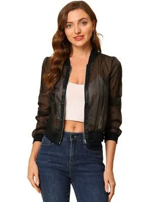 Allegra K Women's Lightweight Mesh Bomber Jacket