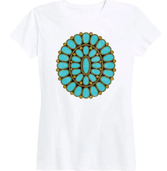 Instant Message Women's White Southwestern Turquoise Relaxed-fit Tee