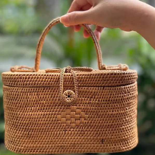 ATA Handwoven Rattan Basket Bag with Batik Lining