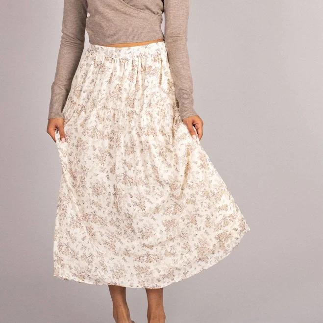 Morning Lavender Hazel Floral Midi Skirt